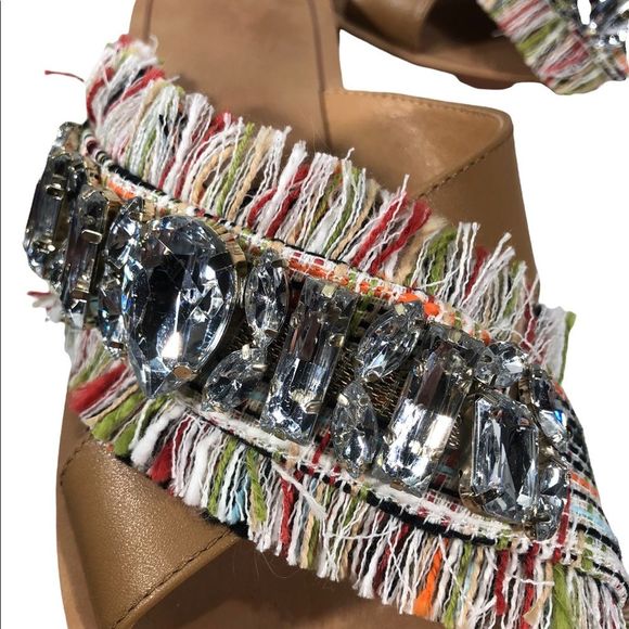 Crown Vintage blingy fabric fringe slides. Sz 9.5 - Picture 13 of 16